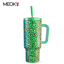 Meoky 40oz Tumbler Stainless Steel Leak Proof Gradient Leopard Print Vacuum Cup - £22.50 GBP