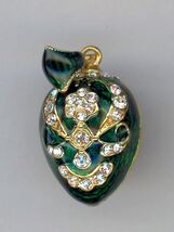 GREEN enameled Silver Egg Pendant with fine crystal MASK like, w/gold bo... - $32.61