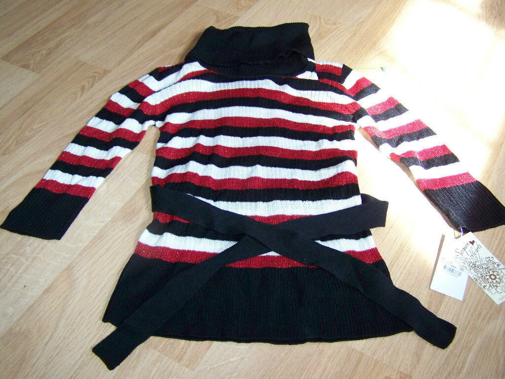Girls Size Small My Michelle Sequin Hearts Red Black White Striped Sweater New - $20.00