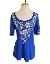 Johnny Was Art-to-Wear Blue Embroidered Floral Peasant Blouse Top Women’... - $59.40