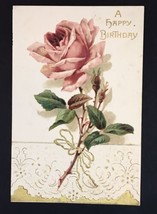Antique Happy Birthday Greeting Card Embossed Rose Bloom Printed in Germany - £7.19 GBP