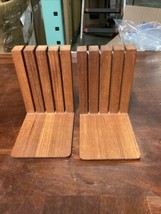 Teak Wood Slatted Bookends Set By Kalmar Designs - £27.51 GBP