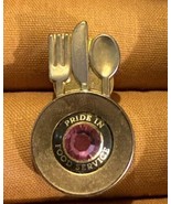 Gold Tone Pink Rhinestone Nutrition Service Lapel Pin - Pride In Food Se... - £22.05 GBP