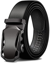 Microfiber Leather Ratchet Belt Adjustable Automatic Buckle Black Belts For Men - £15.18 GBP