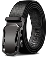 Microfiber Leather Ratchet Belt Adjustable Automatic Buckle Black Belts ... - £14.90 GBP