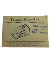 Schwedische Amerika Linie/ Swedish America Line Embarkation Card 1959 Gripsholm - £9.43 GBP