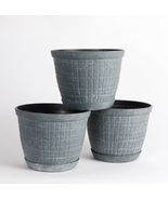Set of 3 Dark Gray Planters with Saucer - Gardening Supplies - Outdoor L... - £31.55 GBP