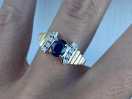 2.20Ct Oval Cut Lab-Created Blue Sapphire Engagement Ring 14K Yellow Gold Plated - £95.48 GBP