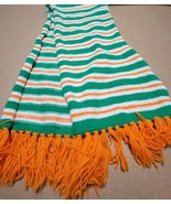 Vintage Crocheted Scarf Orange Green &amp; White Large Team Colors Grannycore - $285.67 MXN