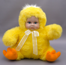 Vintage Baby Face Yellow Glitter Chick Plush Doll Heavy Chicken Easter Child 13&quot; - £39.13 GBP