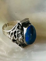 Vintage Very Large Oval Lapis Lazuli in Ornate Nonmagnetic Silver Adjust... - £60.51 GBP