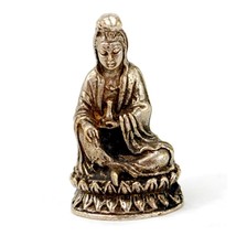 Miniature White Bronze Kwan Yin Statue 1&quot; Tiny Amulet Talisman Charm Quan Guan - £11.82 GBP
