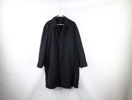 Vtg 60s Streetwear Mens 40 Distressed Full Button Trench Coat Rain Jacket Black - £38.88 GBP
