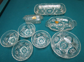 Anchor Hocking Early American Prescut Lancaster 8 Pcs Servers Bowls Trays Origin - £96.75 GBP