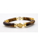 Vintage Asian Chinese Tigers Eye Gold Plated Good Luck Bracelet - £34.41 GBP
