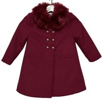 Janie and Jack Faux Fur Collar Dark Red Dress Winter Coat Girls Size 3 / 4 - £37.61 GBP