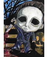 Halloween Michael Myers Japanese Anime Original Sketch Card Drawing ACEO... - £19.90 GBP