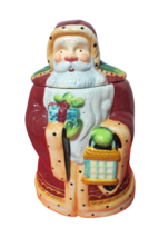 Nonnis Santa Claus Ceramic Cookie Jar 12&quot; Tall Red Green Large Jar - £16.67 GBP
