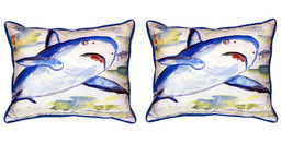 Pair of Betsy Drake Shark Large Indoor Outdoor Pillows 16x20 - £70.05 GBP
