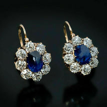 3.10Ct Oval Cut Blue Sapphire Diamond Huggie Hoop Earrings 14K Yellow Gold Over - £73.09 GBP