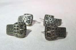 Sterling Silver .925 Marcasite post Buckle Signed Earrings - Lot of 2 - ... - £42.83 GBP