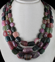 Natural Multi Tourmaline Beads Carved Tumble 3 Line 1942 Cts Gemstone Necklace - £4,959.27 GBP