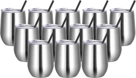 Wine Tumblers Bulk 12 Pack, 12Oz Stainless Steel Stemless Wine Glass with Lids a - $71.05