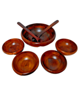 Vintage Teak Wood 7 PC Salad Serving Bowl Set w/Serving Utensils 11 1/2 ... - £32.80 GBP