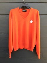 Vintage Clemson University Men’s V-Neck Sweater XL Paw Print Orange USA Made - £34.55 GBP