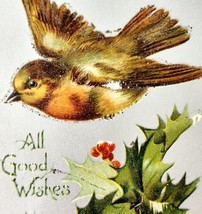 Christmas All Good Wishes 1920s Greeting Postcard Divided Bird Holly PCBG6B - £15.70 GBP