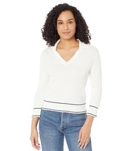 Tommy Hilfiger Women&#39;s White Blue Trim Jonny Collar Cable Sweater S NWT - $27.10