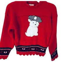 Christmas Sweater Scotty Puppy Dog Girls XS 4 5 Red Black Holiday Top Pullover - $15.00