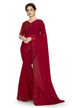 Designer Maroon Hot Fix Siroski Stone Work Sari Simmer Silk Party Wear S... - £55.27 GBP