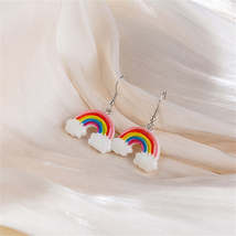 Pink &amp; White Glitter Rainbow Cloud Drop Earrings - £10.38 GBP