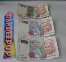 3 Piece 1000 Lire Mille Montessori Banca D&#39;Italia Italy Paper Money 1990 - $24.74