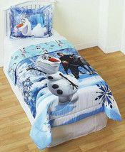 Disney Frozen Movie Olaf Friends Blue Twin Comforter Sham 2PC Bedding Set New - £76.86 GBP