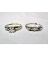 Vintage 14K White Gold Diamond Enameled Wedding Set Size 8 K1491 - £339.28 GBP