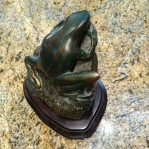 Beautiful Verdigris Bronze Frog on Rock with Wood Base - £238.56 GBP