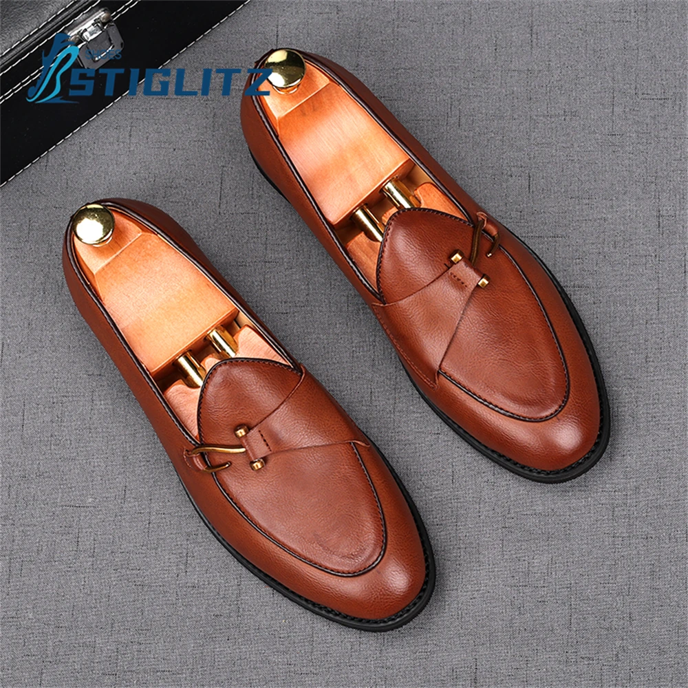 Solid Color All Match Loafers for Men British Style Point Toe Genuine Le... - $95.20