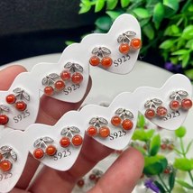 10 Pairs Cute Natural Agate Cherry Stud Earrings For Women Fashion 925 Silver St - £70.42 GBP