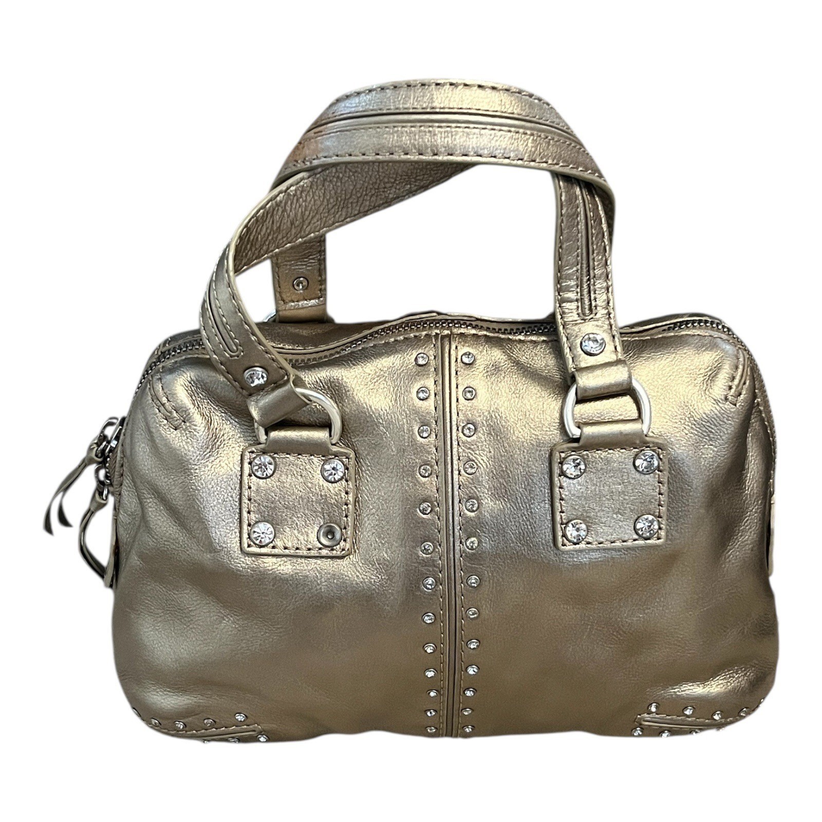 Michael Kors Gold Leather Satchel – Studded Rivet Detail – 8 x 12 x 3 in... - $38.00
