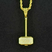 3Ct Round VVS1 Diamond THOR Hammer Pendant 14k Yellow Gold Over 18&#39;&#39; Free Chain - £147.53 GBP