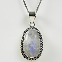 925 Sterling Silver Moonstone Oval Handcrafted Pendant Necklace Gift For Women - £31.67 GBP