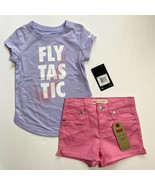 Nike Girls T-Shirt &amp; Levi&#39;s Shorty Shorts Set Outfit Purple Pink 4T NEW - £18.32 GBP