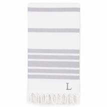 MISC Monogrammed Letter L Fouta Towel, Light Grey Herringbone Striped Co... - £45.57 GBP