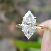 3 CT Marquise-Cut Moissanite Bague Solitaire Fiançailles Argent Plaqué or Jaune - £223.40 GBP