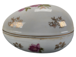 Vintage Lefton China Hand painted Rose Egg Shaped Trinket Box NE2209 - £10.34 GBP