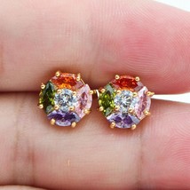 ZHOUYANG Stud Earrings For Women Hot Delicate Rainbow Color Cubic Zirconia Gold  - £8.21 GBP