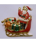 SANTA CLAUS Sleigh Toys Gifts Enamel BROOCH Pin Convertible to Pierced E... - £34.22 GBP