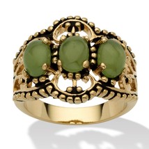 PalmBeach Jewelry Genuine Jade Antiqued Gold-Plated Filigree Ring - £31.49 GBP